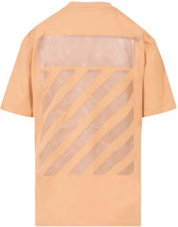 Gebroken wit Diag bruin T-shirt met normale pasvorm - maat L