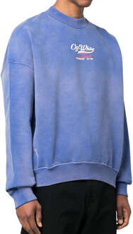 Gebroken wit Wave Off Boxy Fit blauw sweatshirt met ronde hals - maat