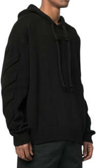 Gebroken witte 3D Diag gebreide zwarte hoodie