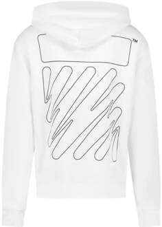 Gebroken witte Diag Wave Outline witte hoodie - maat L