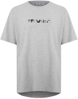 Gebroken witte gezichten over logo over skate-fit grijs T-shirt