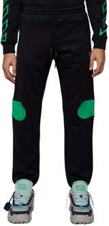 Gebroken witte groene Diag Outline Design zwarte joggingbroek met manchetten