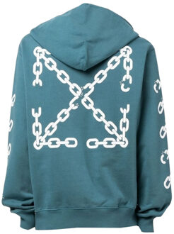 Gebroken witte kettingpijlontwerp, slim-fit eendgroene hoodie - M