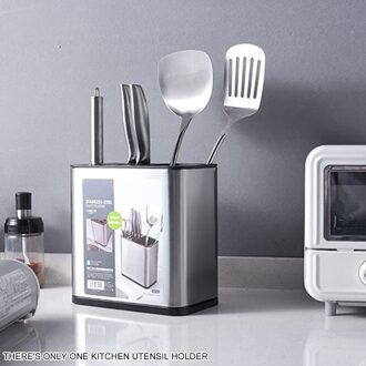 Gebruiksvoorwerp Houder Vorken Eetstokjes Voor Bestek Lepels Grote Capaciteit Blok Roestvrij Staal Schaar Servies Afvoer Container