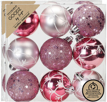 Gedecoreerde kerstballen - 18x st - 6 cm - kunststof - roze