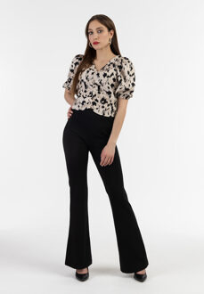 Gedrapeerd blouseoverhemd Dames beige/ zwart - M