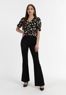 Gedrapeerd blouseoverhemd Dames zwart/beige Zwart en Gebroken Wit - S