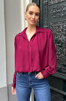 Gedrapeerde Cropped Blouse Burgundy Bordeauxrood
