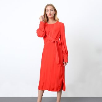 Gedrapeerde jurk met lange mouwen en touw aan de zijkant Rood - S