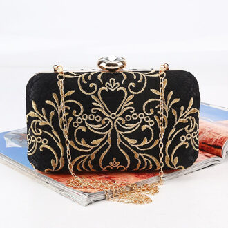 Gedrukt Gouden Borduurwerk Avondtasje Vintage Ketting Schoudertas Messenger Bag Clutch Lady Party Diner Bruiloft Handtassen