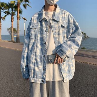 Gedrukt Shirt Mannen Koreaanse Mode Losse Tie-Dye Casual Shirt Mannen Harajuku Streetwear Casual Jas Heren Lange-mouwen blauw / XXL