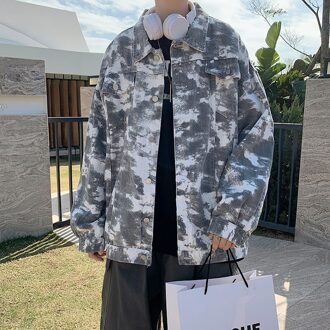 Gedrukt Shirt Mannen Koreaanse Mode Losse Tie-Dye Casual Shirt Mannen Harajuku Streetwear Casual Jas Heren Lange-mouwen grijs / XL