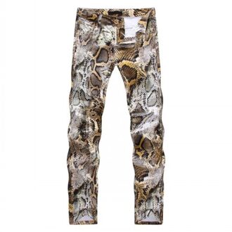 Gedrukt Snake Skin Stretch Skinny Jeans Mannen Streetwear Toevallige Rechte Lange Broek Big Size 38 Vintage Denim Broek 31