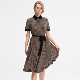 Gedrukte shirtjurkprint en contrasterende kraag Bruin - XS