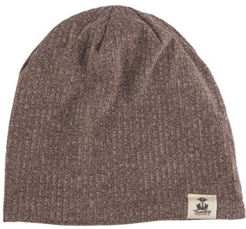 Geebro Vrouwen Katoen Geribbelde Mutsen Hoed Herfst Warmer Gebreide Muts Dames Lente Winter Slouchy Stretch Gestreepte Baggy Skullies Cap bruin