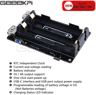 GeeekPi 18650 New UPS With RTC & Coulometer Pro Extended Two USB Port Power Supply Device for Raspberry Pi 4 B / 3B+ / 3B