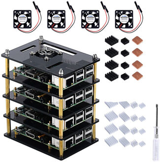 Geeekpi 4 Layer Acryl Case Donkerbruin/Transparante Behuizing Koelventilator Heatsink Schroevendraaier Voor Raspberry Pi 4B/3B +/3B/2B/B + donker bruin