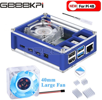 GeeekPi ABS Plastic Blue & Transparent / Dark Brown & White Case with Large Cooling Fan 40*40*10 Heatsink for Raspberry Pi 4 B