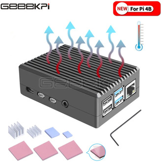 GeeekPi Black / Dark Gray Metal Case Enclosure Cover Shell with Heat Sinks for Raspberry Pi 4B Pi 4 Model B