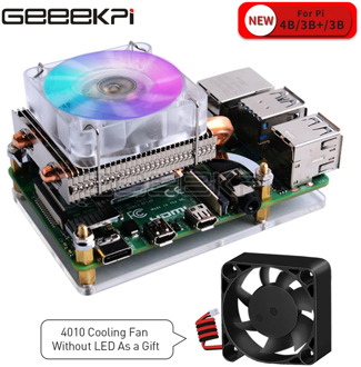 GeeekPi Low-Profile Ice Tower Cooling Fan Super 7 Colors RGB Changing Light with Bracket for Raspberry Pi 4B / 3B / 3B+