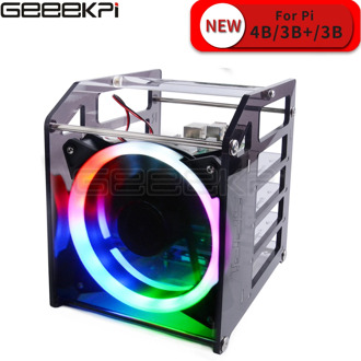 GeeekPi Rack Tower 4 Layer Acrylic Cluster Case Large Cooling Fan LED RGB Light for Raspberry Pi 4 B / 3 B + / 3 B / Jetson Nano
