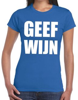 Geef Wijn tekst t-shirt blauw dames 2XL