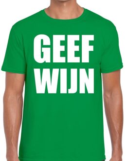 Geef Wijn tekst t-shirt groen heren M