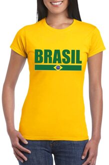 Geel Brazilie supporter t-shirt voor dames 2XL