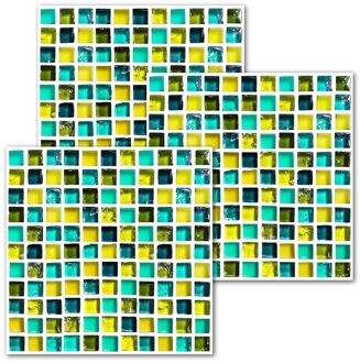 Geel Groen 3D Mozaïek Muurstickers Voor Badkamer Keuken Home Decor Moderne Pvc Behang 10 Stuks Set Art Mural Muur sticker 15x15cm