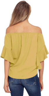Geel Off-Shoulder Knoop Voorkant Top Mosterdgeel