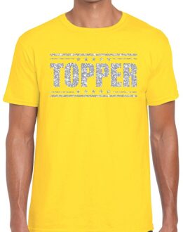 Geel Topper shirt in zilveren glitter letters heren - Toppers dresscode kleding S