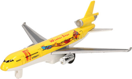 Geel winter star speelgoed vliegtuigje van metaal 19 cm