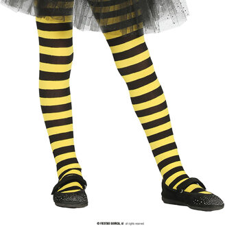 Geel/zwart verkleed gestreepte panty 15 denier voor meisjes