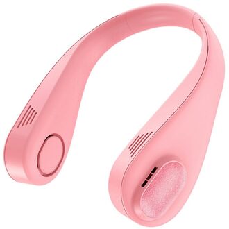 Geen Blad Opknoping Hals Mini Elektrische Ventilator Stille Outdoor Sport Elektrische Ventilator Met Horizontale Fiber Roze