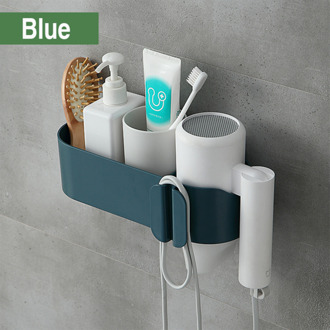Geen Spoor Sticker Multifunctionele Föhn Houder Krultang Plank Voor Badkamer Organizer Storage Rack Badkamer Accessoires Set blauw