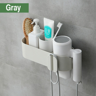 Geen Spoor Sticker Multifunctionele Föhn Houder Krultang Plank Voor Badkamer Organizer Storage Rack Badkamer Accessoires Set grijs