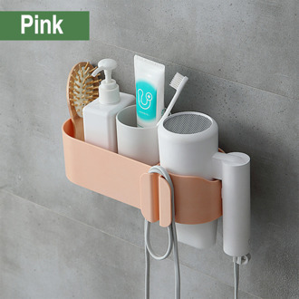 Geen Spoor Sticker Multifunctionele Föhn Houder Krultang Plank Voor Badkamer Organizer Storage Rack Badkamer Accessoires Set roze