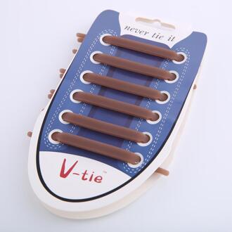Geen Stropdas Shoelaceswomen Mannen Unisex Elastische Siliconen Schoenveters Rubber Schoenveter 12 Stks/set Creatieve chocola kleur