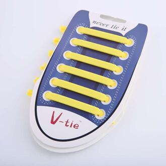 Geen Stropdas Shoelaceswomen Mannen Unisex Elastische Siliconen Schoenveters Rubber Schoenveter 12 Stks/set Creatieve geel