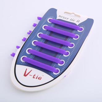 Geen Stropdas Shoelaceswomen Mannen Unisex Elastische Siliconen Schoenveters Rubber Schoenveter 12 Stks/set Creatieve paars