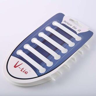 Geen Stropdas Shoelaceswomen Mannen Unisex Elastische Siliconen Schoenveters Rubber Schoenveter 12 Stks/set Creatieve wit
