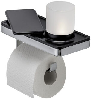 Geesa Frame Closetrolhouder met Zwart Planchet 21x10,8x18 cm Chroom