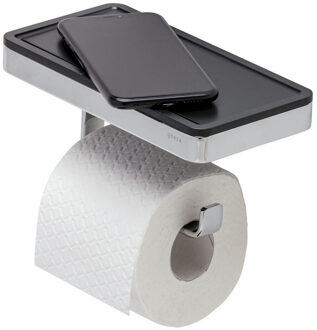 Geesa Frame Collection toiletrolhouder 10.5x10.8cm met planchet zwart/chroom Messing