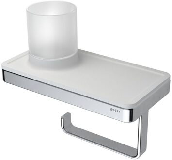 Geesa Frame Collection toiletrolhouder 18x10.8cm met planchet en (LED licht)houder wit/chroom Messing