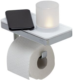 Geesa Frame Collection toiletrolhouder 18x10.8cm met planchet en (LED licht)houder wit/chroom Messing