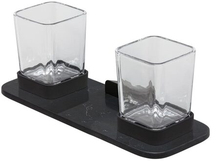 Geesa Glashouder Met Planchet Dubbel Geesa Shift Zwart Met Matzwarte Marmerlook Wit Chroom