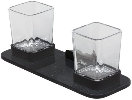 Geesa Glashouder Met Planchet Dubbel Geesa Shift Zwart Met Matzwarte Marmerlook Wit Chroom