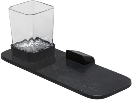 Geesa Glashouder Met Planchet Geesa Shift Zwart Met Marmerlook Wit Chroom