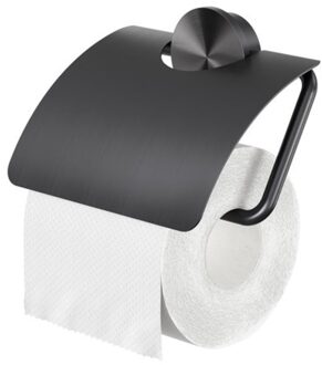 Geesa Opal Toiletrolhouder - Met klep - Zwart Metaal