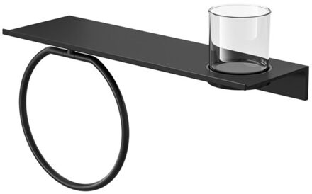 Geesa Planchet met Glas en Handdoekring Geesa Leev 40 cm Zwart